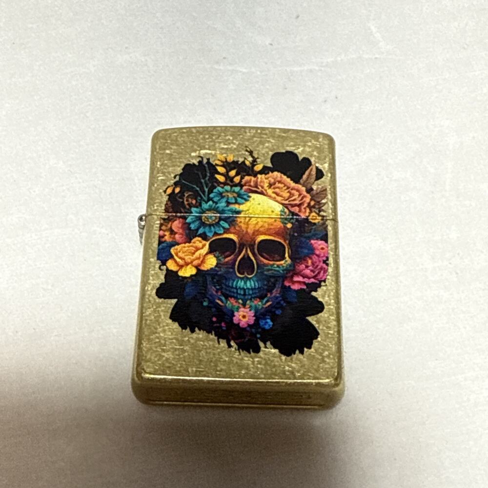 Zippo USA 2024 Blooming Skull Brass Pocket Windproof Lighter NWOB